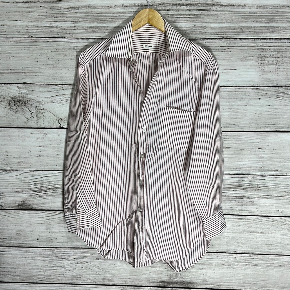 Kiton Red & White Stripped Luxury Button Down Dress Shirt 16 / 41